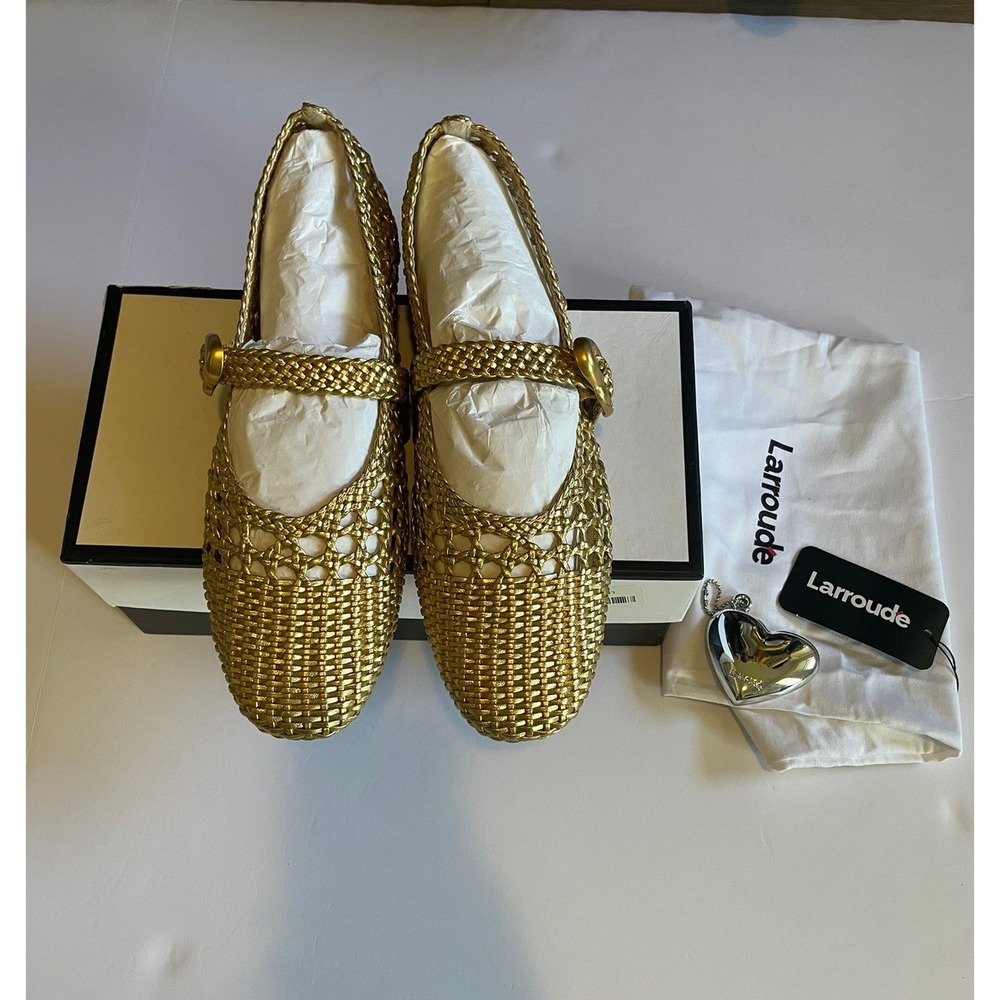 Larroude Women's Metallic Verona Macrame Ballet Flats 11 Luxury NEW - Picture 2 of 7
